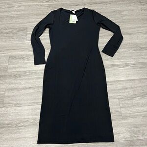 h&m maxi dress black asymetric neckline Elegant Black Long Sleeve Dress M